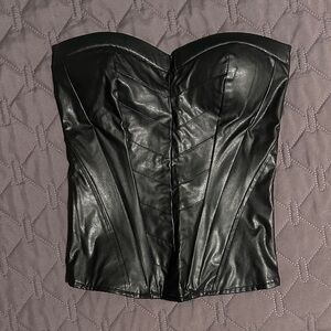 Chic Black Faux Leather Corset Top